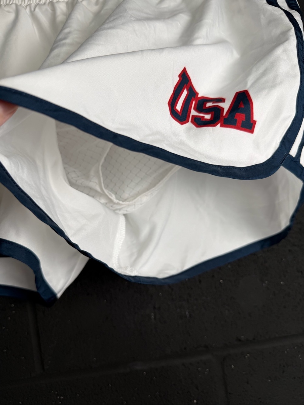 adidas USA White Athletic Shorts with lining panty  - Navy Trim size Large ! EUC - Picture 4 of 14